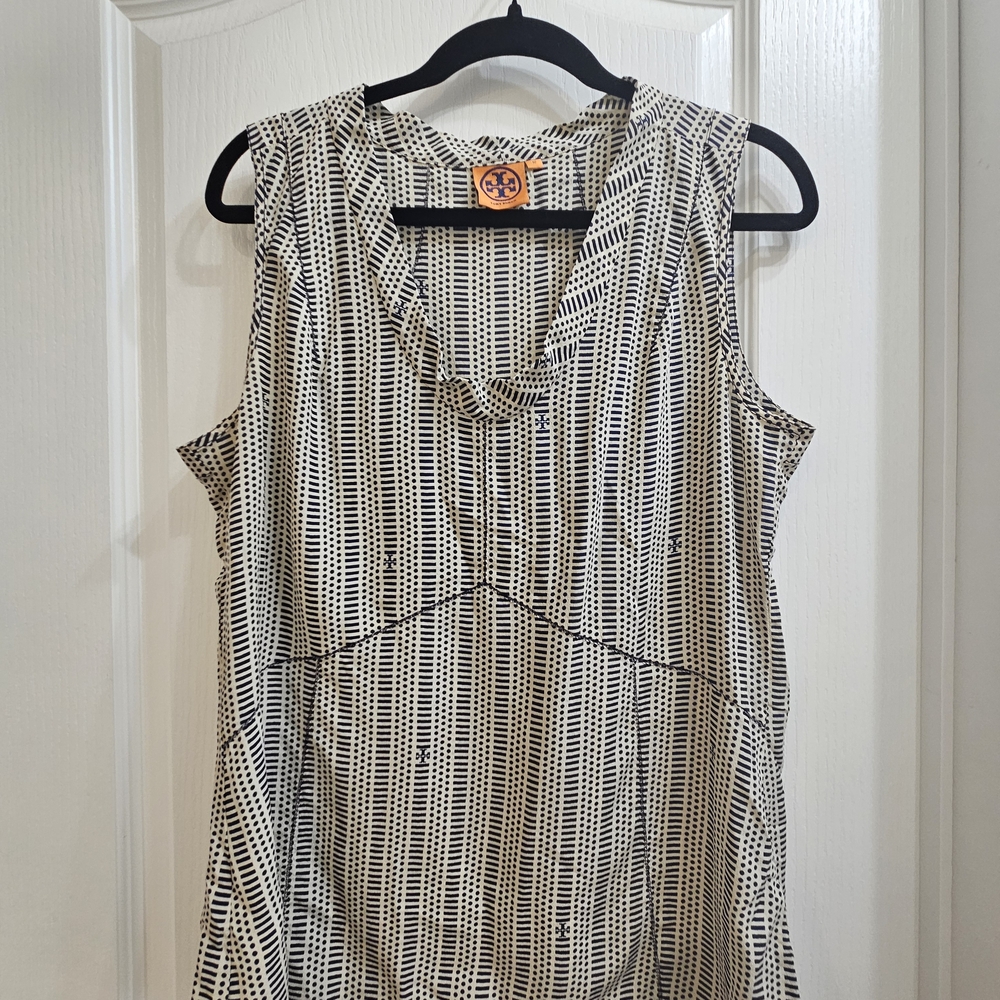 Tory Burch Black and Cream Sleeveless Printed Blouse